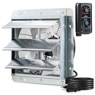 iLiving iLIVING 12 Wall Mounted Shutter Exhaust Fan Automatic Shutter with Thermostat and Variable Speed controller 06A 960 CFM 1400 SQF Coverage Area Silver ILG8SF12VST