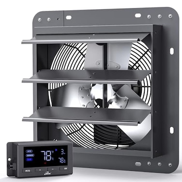 iLiving iLIVING 12 Wall Mounted Shutter Exhaust Fan Automatic Shutter Temperature and Humidity Controls with Variable Speed 960 CFM at 1600 RPM DC Motor