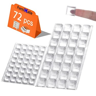 FURNIMATE Clear Rubber Feet 72PCS Self Adhesive Rubber Feet Bumper Pads Tall Square Bumpers for Electronics Speakers Computers Keyboard PS4