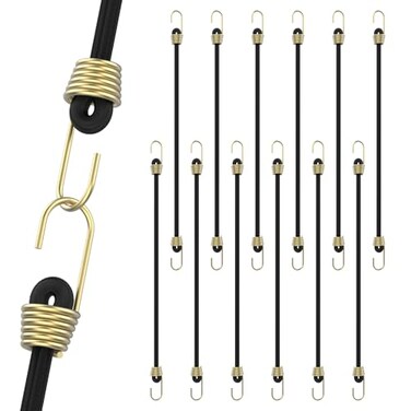 SDTC Tech 12Pack Mini Bungee Cords with Hooks 10 Inch Black Elastic Rope Rubber Strap