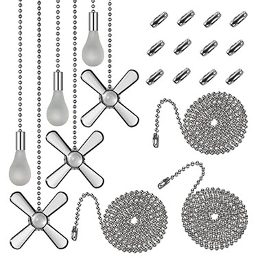 ELFCAB 6 Combo Ceiling Fan Pull Chain SetIncluding 6Pcs Beaded Ball Fan Pull Chain Pendant Extra 12Pcs Beaded and Pull Loop Connectors 3Pcs 36inches Fan Pull Chain ExtensionNickel