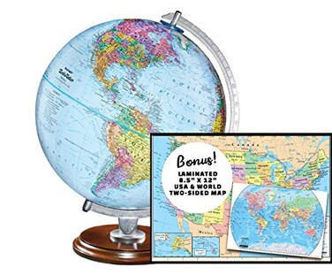 Replogle Student Educational Classic World globe Blue Ocean Raised Relief feature including a bonus map made in USA 1230cm diameter