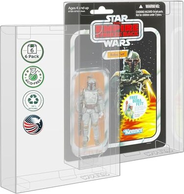 MALKO Protector Display Case for Carded 375 Inch Action Figures Compatible with Star Wars Marvel GI Joe 05 MM Thick Plastic 6 Pack