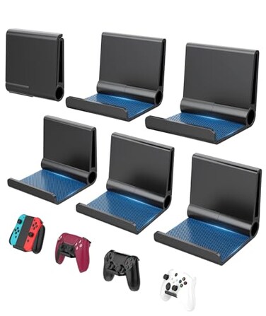 6amLifestyle 6 Pack Foldable Controller Wall Mount Holder for Xbox PS5 PS4 PS3 Switch Pro Strong AdhesiveScrew Upgraded Controller Stand Hanger with Antislip Pad Universal Gaming Remote Headphone Acce