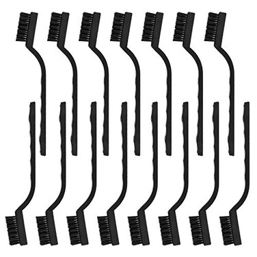 Topbuti 15 Pcs Mini Nylon Wire Brush Set for Cleaning Welding Slag Rust Wire Bristle Scratch Brush Set Curved Handle Brushes
