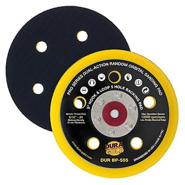 Dura-Gold DuraGold Pro Series 5 Hook Loop DA Backing Plate Pad 5 Hole Pattern Dustless Low Profile Edge Medium Density DualAction Random Orbital Sanding Pad Sander Polisher Auto Woodworking Sandpaper
