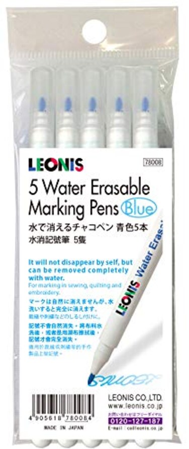 LEONIS Water Erasable Fabric Marking Pen Blue 5 Count Pack 78008