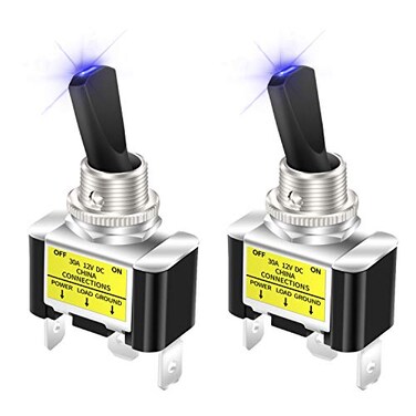 DAIERTEK DaierTek 12V Blue LED Lighted Toggle Switch 30 Amp 12 Volt Toggle Switch SPST ON Off 2 Position 3pin for Automotive Car Truck 2pcs