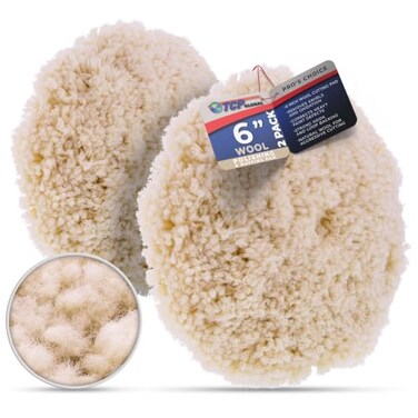 TCP Global 6 100 Wool Polishing Buffing Pad 2 Pack with Hook and Loop Backing Wool Buffing Pad for Automotive Marine Truck RV Compound Cutting