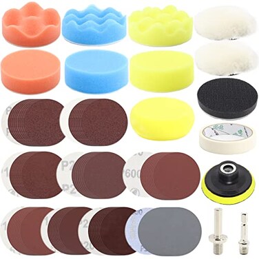CTPICXM 104PCS Car Headlight Restoration Kit 3Inch Sanding Discs Wool Sponge Buffing Pads Interface Pad for Car Washing Cleaning Waxing