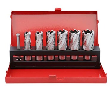 Accusize Industrial Tools 7 Pc HSS Annular Cutters 1 Depth Cutting with Weldon Shank 34 and A Pilot Pin Bd010000
