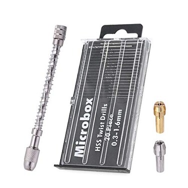 Saipe 20pcs Mini Drill Bit Set 2pcs Drill Bit Chuck Spiral Hand Push Drill Chuck Twist Bit Micro Tool for Jewelry Making DIY Wood Jewelry Resin Plastic 032mm
