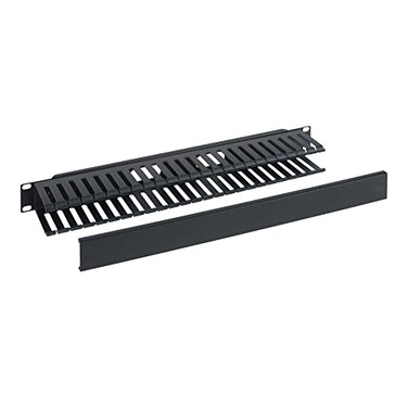 ICC 1U Finger Duct Cable Manager Panel with Cover Plastic with Metal Back Frame 3 Depth Horizontal Cable Management Rackmount for 19 Network Racks Black Single Pack