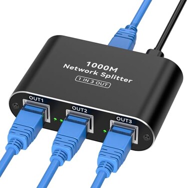 THXCDBID Ethernet Splitter 1 to 3 High Speed LAN Splitter 1000Mbps Gigabit RJ45 Ethernet Switch with USB C Power Cable for Cat55e678 Cable