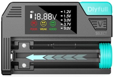 DLYPOW Dlypow Universal Digital Battery Tester with Backlit LCD Display Small Battery Checker Tester with Magnetic Ends for AAA AA C D 9V CR2032 CR123A 12V Rechargeable Button Cells
