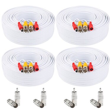 Postta BNC Video Power Cable 4 Pack 200 Feet Video Security Camera Cable Wire with Eight Connectors for CCTV DVR Surveillance System