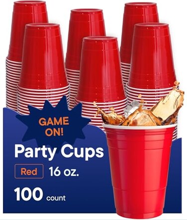 Stack Man Red Cups Party Cups Disposable Plastic Cups 16 oz 100 Pack Fun Durable Party Cups for Drinking Playing Bulk Case of 100 Cups By