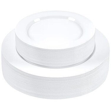 SETUP 60Piece White Plastic Dinnerware Set 30 1025 Dinner 30 75 Salad Plates HeavyDuty Disposable for Weddings Catering Parties