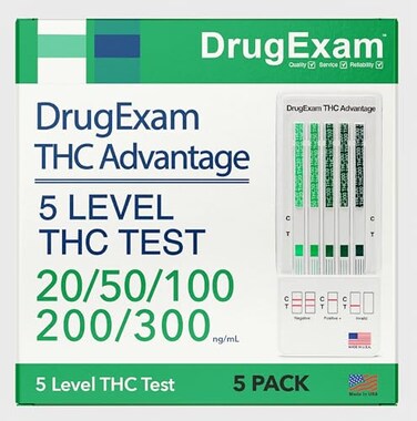DrugExam 5 Pack Marijuana Test Dip Card Cannabinoids Testing Test Rapid Test Dip CardsIndividually Packed Detailed Instructions Included Easy to Use
