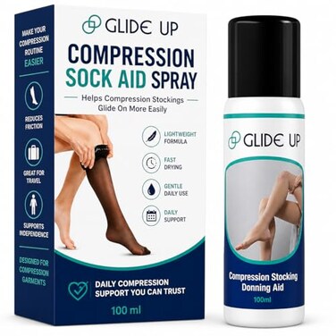 Glide Up Compression Sock Aid Spray Lightweight Support for Easier Compression Stocking Application Helps Reduce Friction During Donning 338 fl oz 100 mL