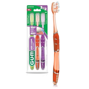 GUM Technique Deep Clean Toothbrush Compact Head Soft Toothbrushes for Adults with Sensitive Soft Bristles 3 Count