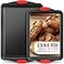 BAKKENMASTER 2 Piece Set Nonstick Carbon Steel Oven Bakeware Professional Quality Kitchen Cooking Baking Trays PFOA PFOS PTFEFree Small MediumBaking Sheet Pans with Red Silicone Handles