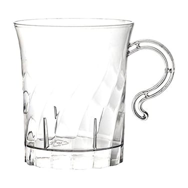 Party Essentials Elegance 8 oz Clear Hard Plastic Coffee Punch Mugs with Handle 40Count Stackable Disposable Cups for Parties Weddings Catering Buffets Events