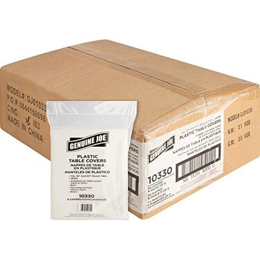 Genuine Joe White 84 Plastic Round Tablecovers Pack of 24