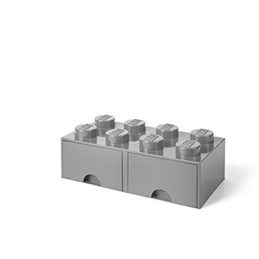 Room Copenhagen LEGO Brick Drawer 8 Knobs 2 Drawers Stackable Storage Box Medium Stone Grey