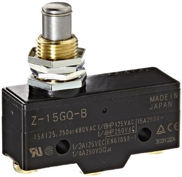 Omron Z15GQB General Purpose Basic Switch Panel Mount Plunger Medium OP Screw Terminal 05mm Contact Gap 15A Rated Current