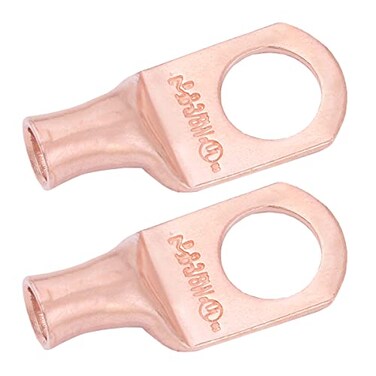 SELTERM 2pcs 8 AWG 38 Stud Copper Wire Lugs Battery Cable Ends Ring Terminals 8 Gauge Terminal Connectors UL Heavy Duty Bare Copper Eyelets