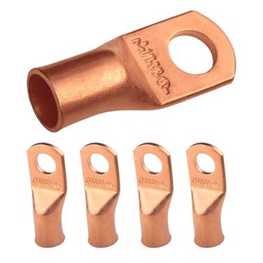 SELTERM 5pcs 10 AWG 38 Stud Copper Wire Lugs Ring Terminals Battery Cable Ends 0 Gauge Ring Terminal Connectors UL Heavy Duty Bare Copper Eyelets Battery Terminal Connectors