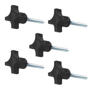 POWERTEC 5 Pack 1420 4 Point Knobs with 2 Threaded Stud Thumb Screw Knobs with bolts for Lawn Mower Umbrella Base Woodworking Tools Jigs Clamps QNB3011
