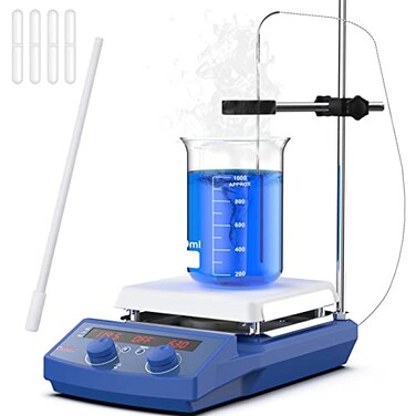 FOUR E'S FOUR ES SCIENTIFIC 510950F 7 Inch Magnetic Stirrer Hot Plate with Timer Function 501500RPM Max 20L Stirring Capacity with Stand Stir Bar Retriever Temp Probe Sensor 4pcs Stir Bars 110V