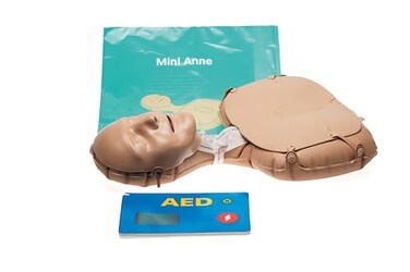 Laerdal Mini Anne Global Set Inflatable CPR Manikin with Compression Clicker and Basic AED Trainer