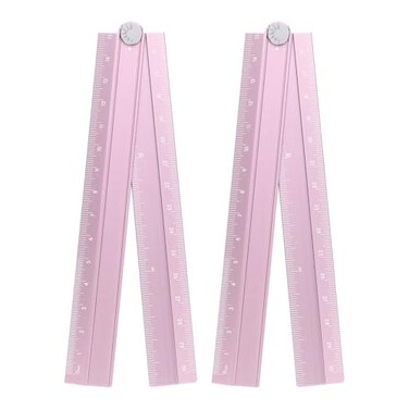 HARFINGTON 2pcs Folding Straight Ruler 30cm Metric Aluminum Alloy Protractor Foldable Angle Ruler Geometric Measuring Tool with Angle Line for Architects Artists Office Pink