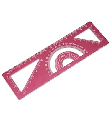 Zotemo 4in1 Geometry Set Metal Math Ruler Kit Aluminium Protractor 2 Precision Triangles Straight Edge Rule Multifunctional Drafting Measuring Small Ruler for Kids School 6 in Red