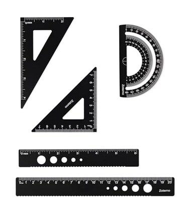 Zotemo Metal Geometry Set 5Piece Aluminum Ruler Math Drafting Ruler Kit Includes Protractor Triangle Rulers Straight RulersMath Measurement Tools for School and Office Supplies Black