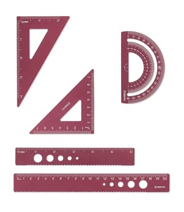 Zotemo Metal Geometry Set 5Piece Aluminum Ruler Math Drafting Ruler Kit Includes Protractor Triangle Rulers Straight RulersMath Measurement Tools for School and Office Supplies Plum Red