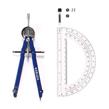 KABUDA Professional Precision Compass Set Metal Spring Bow Compass with Protractor Lock Pencil Leads Screw Replacements for Geometry Math Drafting Drawing Measuring School Office Supplies