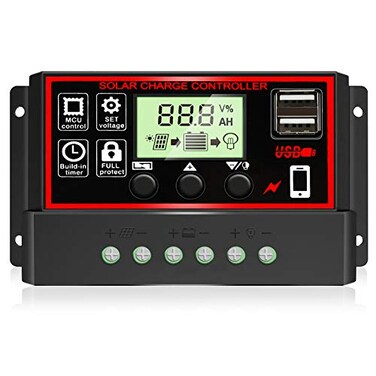 Depvko Upgraded 30A Solar Charge Controller Black Solar Panel Battery Intelligent Regulator with Dual USB Port 12V24V PWM Auto Paremeter Adjustable LCD Display 30a