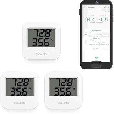 YoLink Smart Wireless Temperature Humidity Sensor 3Pack Wide Temp Range for Fridge Green House Pet Cage App Alerts Emails TextSMS alerts Hub Required