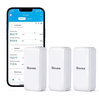 Govee Hygrometer Thermometer 3Pack H5100 Mini Bluetooth Temperature Humidity Sensor with APP Notification Alert 2 Years Free Data Storage Export 230 Feet Connecting Range