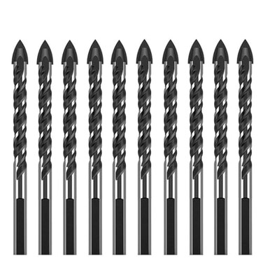 JDD 10 PCS 14 Inch Carbide Drill Bit Tile Glass Drill Bits 3Flats Shank Masonry Cement Drill Bit Set for Concrete Marble Plastic Brick Tile Wood Cement