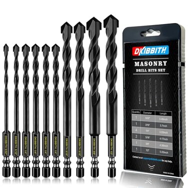 DKIBBITH 10 Piece Masonry Drill Bits for Tile Glass Ceramic Wall Brick Stone SoftMetal Wood Concrete Drill Bit SetCarbide Tungsten Steel Alloy