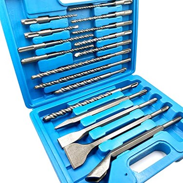 JFOGO Rotary Hammer Drill Bits Set Chisels 17 Pieces SDS Plus Concrete Masonry Hole Tool for ConcreteBrickBlockStoneMasonry