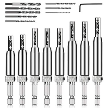COMOWARE SelfCentering Drill Bit Set 17pcs VIX Bits 14 Hex Shank SelfCentering Hinge Drill Bit Set for Woodworking Window Door Hinge Quick Change with 1 Hex Key 8 Drill Bits 56414
