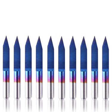 Genmitsu 10Pcs Nano Blue Coat Engraving Bits 30 Degree 01mm Tip 18 Shank Conical VBit