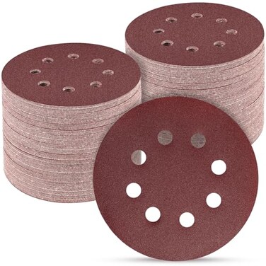POTUINOM 100 PCS 5 Inch Sanding Discs 320 Grit Round Hook and Loop Sandpaper for Random Orbital Sander
