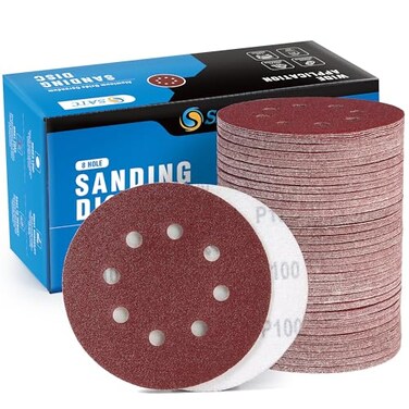 S SATC 150 Pcs Hook and Loop Adhesive Sanding Discs 5 Inch 8 Hole Sandpaper 100 Grit Aluminum Oxide Sander Pads for Random Orbital Sander